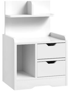 HOMCOM Comodino Camera da Letto con 2 Cassetti e Mensole Portaoggetti, Comodino Moderno in Legno, Bianco Lucido | Aosom Italy