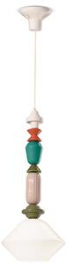Sospensione Media Vintage Decò Lariat Ceramica Bianco Latte 1 Luce E27