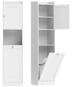 HOMCOM Mobile Alto Bagno con Cesto Ribalta, Mobiletto Salvaspazio Mensole, Bianco | Aosom Italy