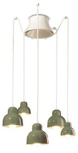 Lampadario Vintage Decò Berimbau Ceramica Verde Salvia 3 Luci E27