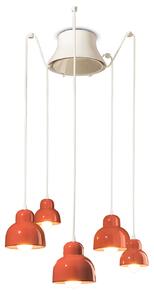Lampadario Vintage Decò Berimbau Ceramica Arancio Pokè 3 Luci E27