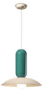 Lampadario Vintage Decò Pau Ceramica Crema E Turchese 1 Luce E27