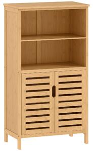 Kleankin Mobiletto Bagno Salvaspazio in Legno con Armadietto, 2 Ante e 2 Ripiani Aperti, 50x29x92 cm | Aosom Italy