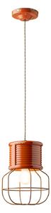 Lampadario Industrial Ferro E Ceramica Con Rete Vintage Arancio 1 Luce E27