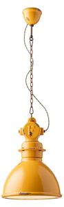 Lampadario Industrial Ferro E Ceramica Vintage Giallo 1 Luce E27