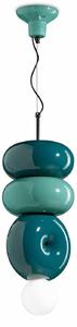 Sospensione Vintage Decò Bumbum 2+1 Elementi Ceramica Turchese Verde 1 Luce E27