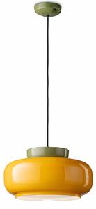 Sospensione Vintage Decò Maracana Ceramica-Vetro Giallo-Verde 1 Luce E27