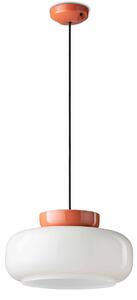 Sospensione Vintage Decò Maracana Vetro-Ceramica Bianco-Arancio 1 Luce E27