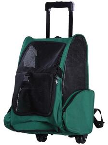 PawHut Trasportino Zaino 2 in 1 per Cani e Gatti con Tasche Laterali, Maniglia Telescopica e Ruote, 42x25x55cm, Verde|Aosom