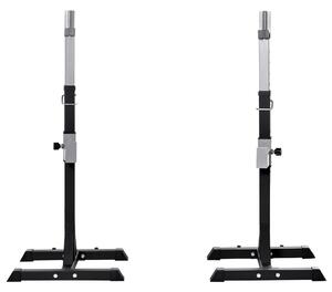 HOMCOM Set 2 Rack Porta Bilanciere in Acciaio, 2 Ganci con Altezza Regolabile, Capacità 150kg, 55x57x105-170cm, Nero|Aosom