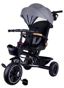 Passeggino Triciclo con Sedile Girevole 65x47x110 cm con Cappotta e Cestini Grigio