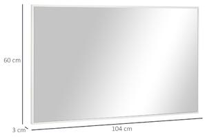 Kleankin Specchio da Bagno Rettangolare in Truciolato e Vetro con Design a Parete, 104x60 cm, Bianco e Argento