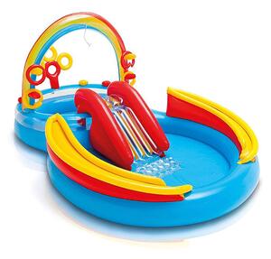 Piscina Gonfiabile per Bambini Arcobaleno 297x193x135 cm Playground con Scivolo e Piscina Multicolore
