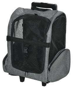 PawHut Trasportino Zaino 2 in 1 per Cani e Gatti con Tasche Laterali, Maniglia Telescopica e Ruote, 42x25x55cm, Grigio|Aosom