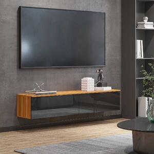 HOMCOM Mobile TV con Design Lucido a Parete e Ante a Ribalta in Truciolato, 160x35x30 cm, Marrone e Nero