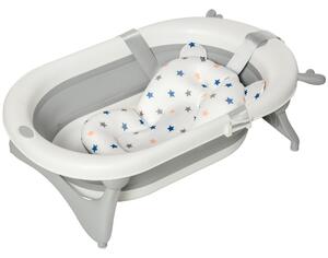 HOMCOM Vaschetta Bagnetto Pieghevole per Bambini 0-3 Anni con Indicatore di Temperatura e Cuscino, 81.5x50.5x23.5cm, Bianco|Aosom