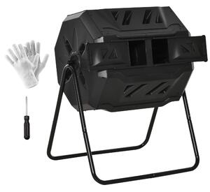 Outsunny Compostiera Domestica da 160L, Compostiera da Giardino e da Balcone in Plastica PP Nera, Bidone per Compost Girevole, 71x64x92cm|Aosom