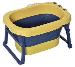 HOMCOM Vaschetta Bagnetto Pieghevole per Neonati e Bambini di 0-6 Anni, in Plastica Antiscivolo, Blu e Giallo, 75.3x55.4x43cm|Aosom