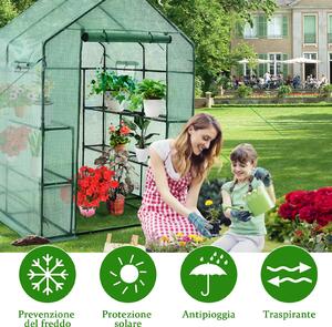 Costway Serra portatile per piante e fiori con porta arrotolabile con cerniera, Mini serra con 2 finestre e 8 mensole