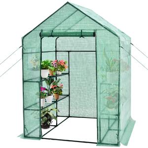 Costway Serra portatile per piante e fiori con porta arrotolabile con cerniera, Mini serra con 2 finestre e 8 mensole