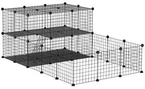 PawHut Recinto Modulabile per Conigli e Roditori, Box Metallo con Accessori, 175x105x70cm - Nero|Aosom