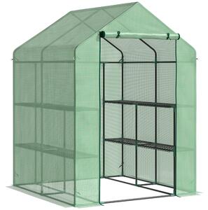 Outsunny Serra da Giardino con Scaffali, Copertura in PE e Porta Avvolgibile, Struttura in acciaio, Copertura in PE 143x138x190cm, Verde|Aosom Italy
