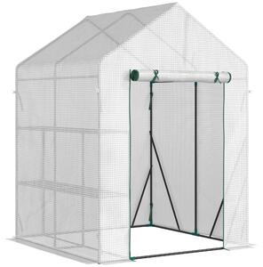Outsunny Serra da Giardino con 2 Scaffali e Porta Avvolgibile per Esterni, 143x143x195cm, Bianco | Aosom Italy