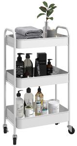 HOMCOM Carrello da Cucina a 3 Livelli con Maniglie e 4 Rotelle, in Acciaio, 45x30.6x79 cm, Bianco|Aosom