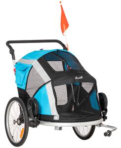 PawHut Carrello Trasporto Cani sotto i 30kg, Rimorchio Bici per Cani con Porta Anteriore e Posteriore, Finestre a Rete e Tetto Apribile|Aosom