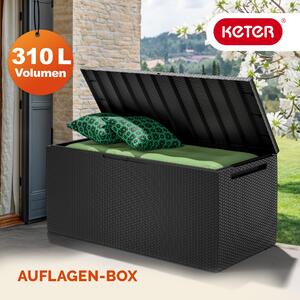 DEUBA® Baule da Giardino 310L 123x53cm Effetto Rattan Resistente ai raggi UV con Maniglie Rotelle e Chiusura Box per Balcone Contenitore per Cuscini Porta Coperte da Esterno Antracite