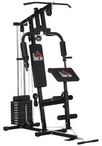 HOMCOM Stazione Fitness Multifunzione Power Tower con Pesi fino 45kg e Panca Imbottita, 135x103x210cm