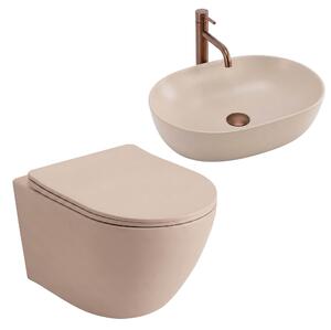 Set WC Sospeso Focus + Lavabo da Appoggio Rea Focus Taupe