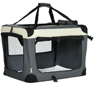 PawHut Trasportino per Cani e Gatti fino 4kg Pieghevole con 3 Aperture e Cuscino, 70x51x50cm, Grigio|Aosom