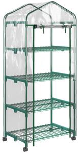 Outsunny Serra Verticale per Orto con Porta avvolgibile e Scaffale a 4 Ripiani in Acciaio e PVC Bianco, 69x50x165cm | Aosom Italy