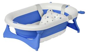 HOMCOM Vaschetta Bagnetto Pieghevole per Bambini 0-3 Anni con Indicatore di Temperatura e Cuscino, 81.5x50.5x23.5 cm, Blu|Aosom