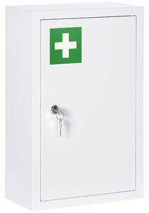 Kleankin Armadietto Medicinali a 3 Ripiani in Acciaio Inox con 2 Chiavi e Montaggio a Parete, 30x14x46 cm, Bianco|Aosom