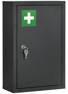 Kleankin Armadietto Medicinali con 3 Ripiani e Blocco con Chiavi, Mobiletto per Farmaci in Acciaio, 30x14x46cm, Nero|Aosom