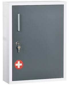 Kleankin Armadietto Medicinali con 3 Ripiani e Blocco con Chiavi, Mobiletto per Farmaci in Acciaio, 40x15x53.5cm, Bianco e Grigio|Aosom