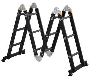 DURHAND Scala in Alluminio 5 in 1 Nera per Interni ed Esterni, Carico Massimo 150kg, 370x61x11 cm|Aosom