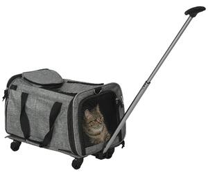 PawHut Trasportino per Cani e Gatti 4 in 1 Pieghevole con Maniglia Telescopica, 50x31x37 cm, Grigio|Aosom