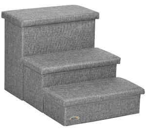PawHut Scala per Cani e Gatti max 5kg a 3 Gradini, in Tessuto Effetto Lino e MDF, 63.5x42.5x40.5 cm, Grigio