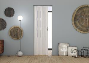 Porta a Soffietto da Interno Maya 83x214 cm Made in Italy in PVC con Vetro Satinato Pino Bianco