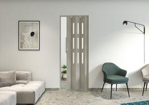 Porta a Soffietto da Interno Maya 83x214 cm Made in Italy in PVC con Vetro Satinato Tessuto Grigio