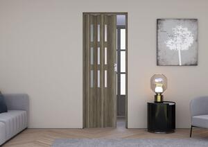 Porta a Soffietto da Interno Maya 83x214 cm Made in Italy in PVC con Vetro Satinato Rovere Cognac Scuro