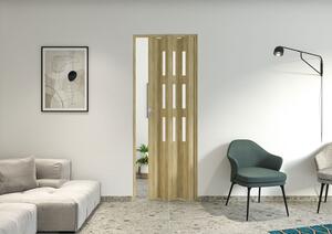 Porta a Soffietto da Interno Maya 83x214 cm Made in Italy in PVC con Vetro Satinato Rovere Cognac
