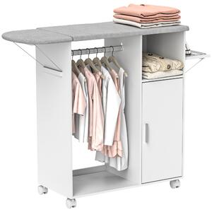 HOMCOM Mobile Asse da Stiro con Piano d'Appoggio, 3 Ripiani a Cubo e Guida, 127x42.5x99 cm, Bianco|Aosom