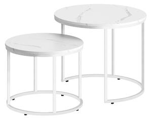 Tavolino rotondo 2 pezzi marmo bianco gambe 53/43 cm set da salotto