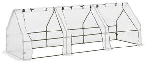 Outsunny Serra a Tunnel da Giardino con 3 porte avvolgibili, struttura in acciaio e copertura in PE, 270x90x90cm, Bianco | Aosom Italy