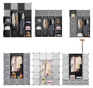 Armadio Vigevee, modello contenitore con 16 scomparti, dimensioni 160x142x37 cm, realizzato in PP, con vano porta scarpe e 2 aste