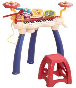 AIYAPLAY Pianola per Bambini 3-6 Anni con Sgabello, Microfono, Tamburo e Bacchette, in PP e ABS, 74x32.2x71 cm|Aosom